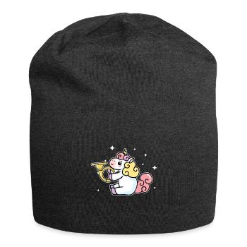 Cute Unicorn Playing French Horn Horn Lover Gift - Jersey Beanie - charcoal grey - Front