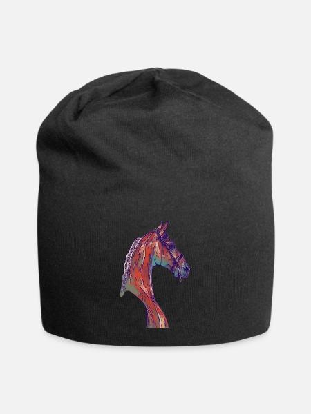 Mädchen Pferd Pferdemotiv Tiermotiv Tiergesicht - Jersey-Beanie - Schwarz