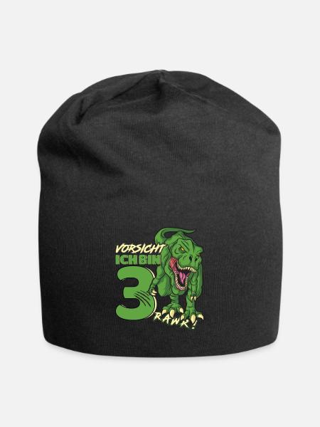 Dinosaurier Dino 3 Geburtstag Deko ich bin 3 Jahre - Jersey-Beanie - Schwarz
