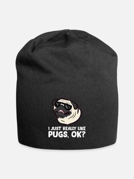 I Just Really Like Pugs, Okay Funny Pug - Jersey Beanie - black