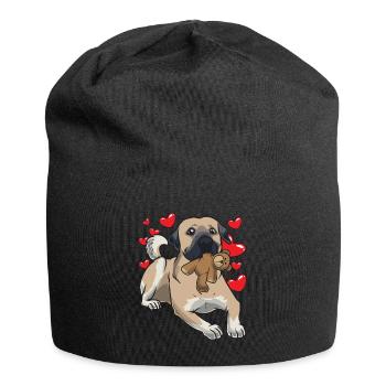 Kangal Hund mit Stofftier und vielen Herzen - Jersey-Beanie - Schwarz - Vorne