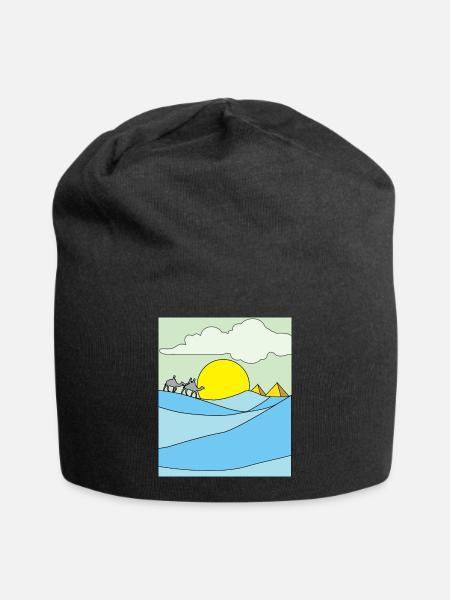 Retro Pyramide Wüste Sonne - Jersey-Beanie - Schwarz