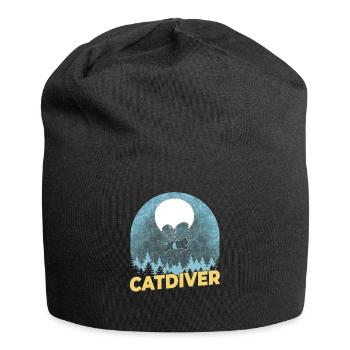 Catdiver - Lustige Fallschirmspringer-Katze - Jersey-Beanie - Schwarz - Vorne