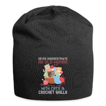Cats and Crochet Old Woman Design - Jersey Beanie - black - Front