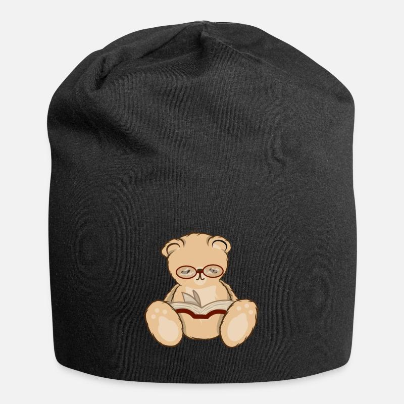 Teddy Bär mit Brille Buch lesen - Jersey-Beanie - Schwarz