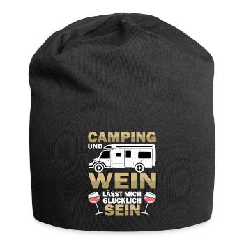 Camping Weinliebhaber Camper Wohnmobil Campen Wein - Jersey-Beanie - Schwarz - Vorne