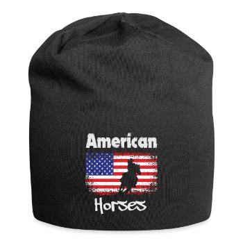 Chevaux américains, cheval avec pavillon des États-Unis - Bonnet en jersey - noir - Devant