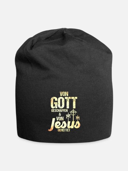 Von Gott Geschaffen Von Jesus Gerettet Geschenk - Jersey-Beanie - Schwarz