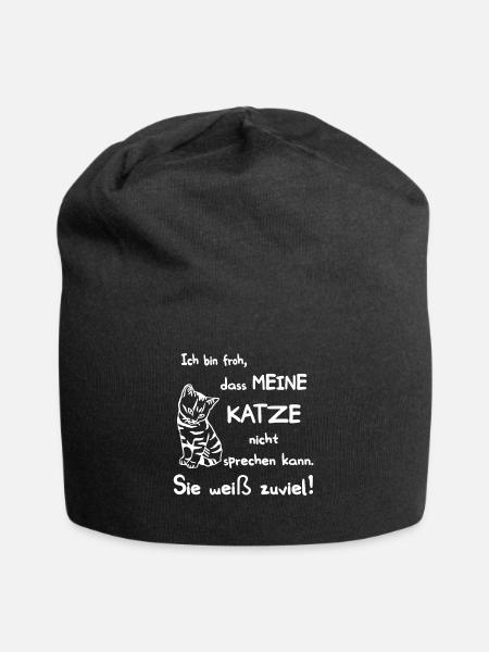 Froh dass meine Katze nicht sprechen kann. Katzen - Jersey-Beanie - Schwarz