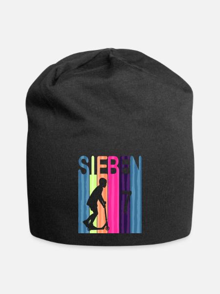 Kinder 7 Geburtstag Retro Roller Scooter Mädchen - Jersey-Beanie - Schwarz