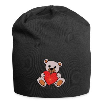 Cuddle cuddle bear heart love Valentin cordially - Jersey Beanie - black - Front