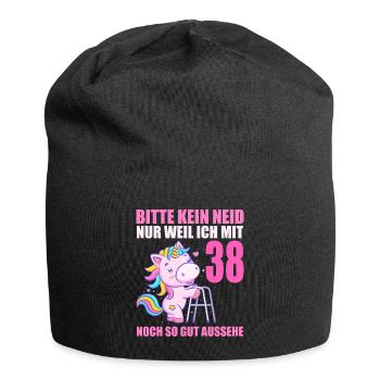 Bitte kein Neid 38 Jahre Einhorn 38. Geburtstag - Jersey-Beanie - Schwarz - Vorne