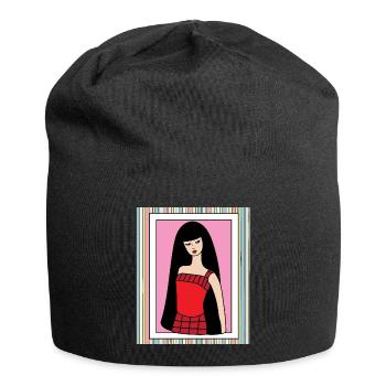 Bunte Retro Puppe - Jersey-Beanie - Schwarz - Vorne