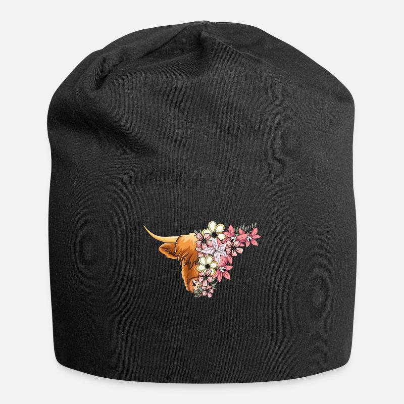 Highland cattle with flowers - Jersey Beanie - black