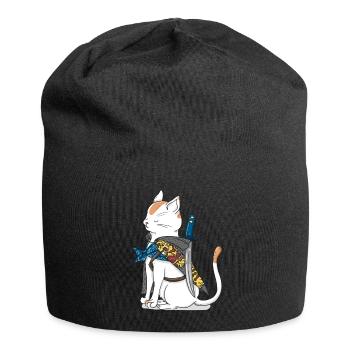 Samurai cat with katana sword in Japan style - Jersey Beanie - black - Front