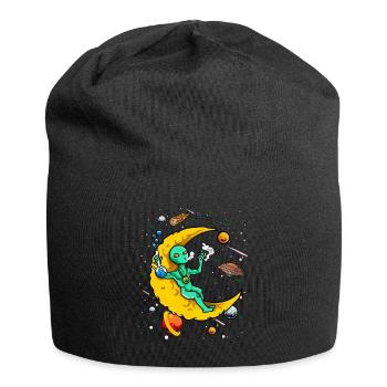 UFO Alien Smoking Weed on Moon Gift - Jersey-Beanie - Schwarz - Vorne