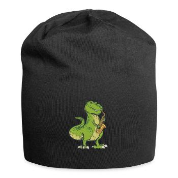 Funny Dinosaur playing the Saxophone Saxofon - Jersey Beanie - black - Front