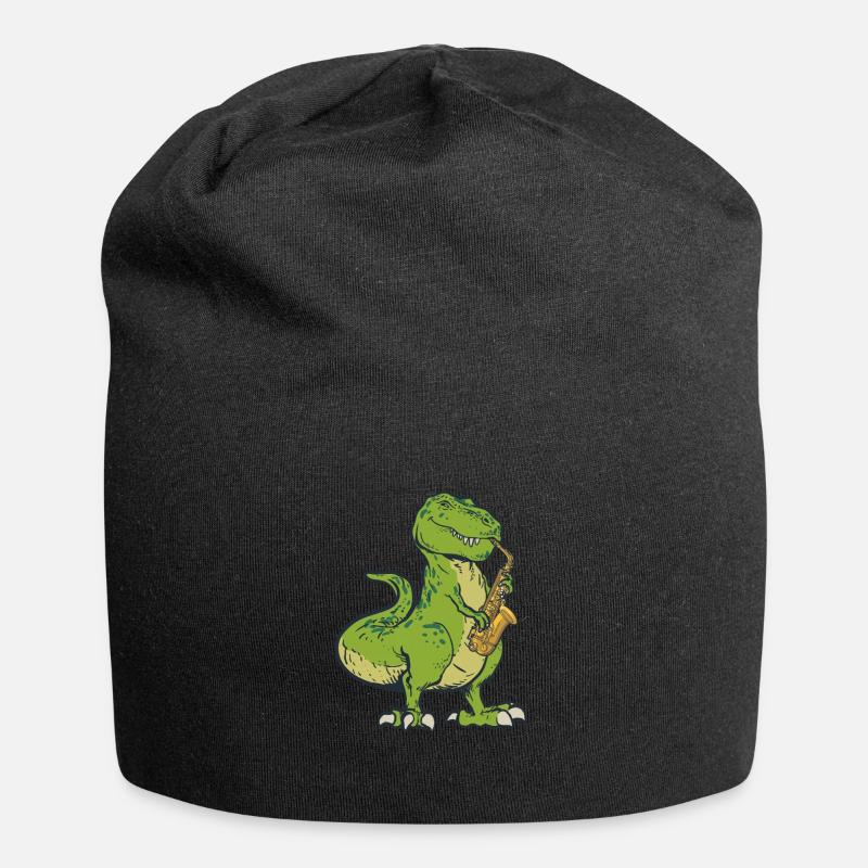 Funny Dinosaur playing the Saxophone Saxofon - Jersey Beanie - black