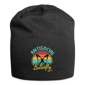 Antisoziale Schmetterling Retro Vintage Sonnenuntergang Design - Jersey-Beanie - Schwarz - Vorne