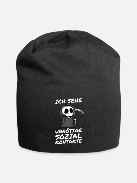 Unnötiger Sozialkontakt Sarkasmus Ironie Tod Humor - Jersey-Beanie - Schwarz
