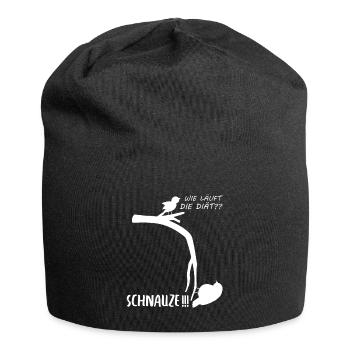 WItziger Spruch mit dickem Vogel für Übergewichtig - Jersey-Beanie - Schwarz - Vorne