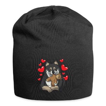 Finnish lapdog with cuddly toy - Jersey Beanie - black - Front