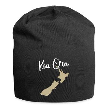 Kia Ora - Neuseeland Karte anzeigen - Jersey-Beanie - Schwarz - Vorne
