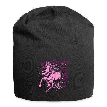 Mein Leben ist ein Ponyhof Pferde Motiv Mädchen - Jersey-Beanie - Schwarz - Vorne