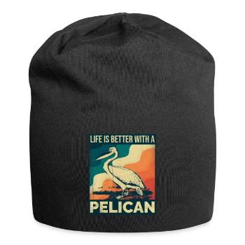 Pelikan Spruch Palmen Retro - Jersey-Beanie - Schwarz - Vorne