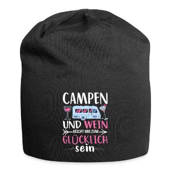 Camping Spruch Damen Wein Weinliebe Natur Zelten - Jersey-Beanie - Schwarz - Vorne