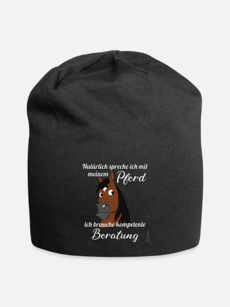 Funny horse saying with comic pony head sweet - Jersey Beanie - black