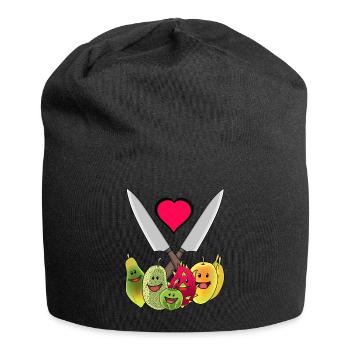 Küchenmesser Vegetarisch Früchte exotisch Obst - Jersey-Beanie - Schwarz - Vorne