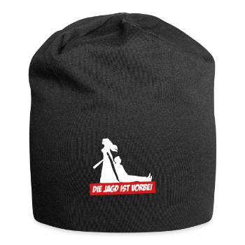 Lustiger Spruch zur Verlobung die Jagd ist vorbei - Jersey-Beanie - Schwarz - Vorne