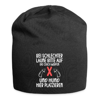 Bei schlechter Laune bitte auf Couch Hund hier - Jersey-Beanie - Schwarz - Vorne