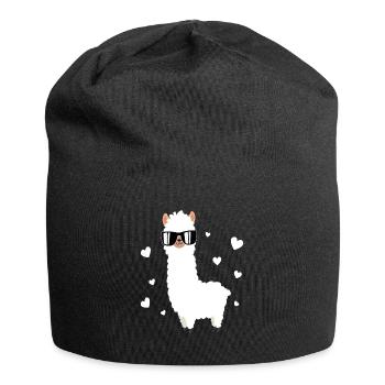 Lama Llama Alpaga avec lunettes de soleil et coeur - Bonnet en jersey - noir - Devant