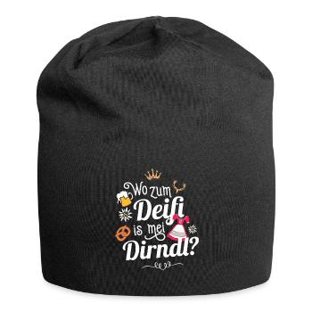 Damen Trachtenshirt Tracht Frauen Deifi Mei Dirndl - Jersey-Beanie - Schwarz - Vorne