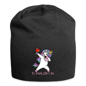 Es Eskaliert Eh Tupftanz Einhorn Mit Glas Wein - Jersey-Beanie - Schwarz - Vorne