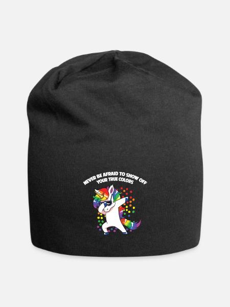 Lesben Motiv mit Spruch lesbisch CSD Regenbogen - Jersey-Beanie - Schwarz