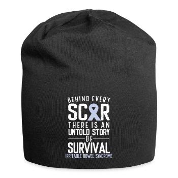 Bowel Syndrome Awareness Periwinkle Ribbon IBS - Jersey Beanie - black - Front