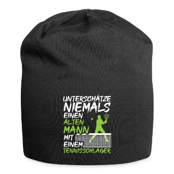 Alter Mann mit einem Tennisschläger | Tennis Shirt - Jersey-Beanie - Schwarz - Vorne