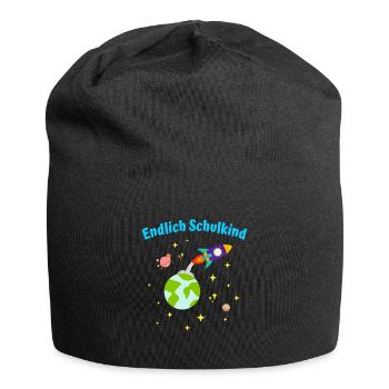 Endlich Schulkind Rakete Einschulung Kinder - Jersey-Beanie - Schwarz - Vorne