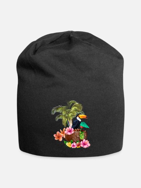 Conception tropicale avec toucans et palmiers. - Bonnet en jersey - noir