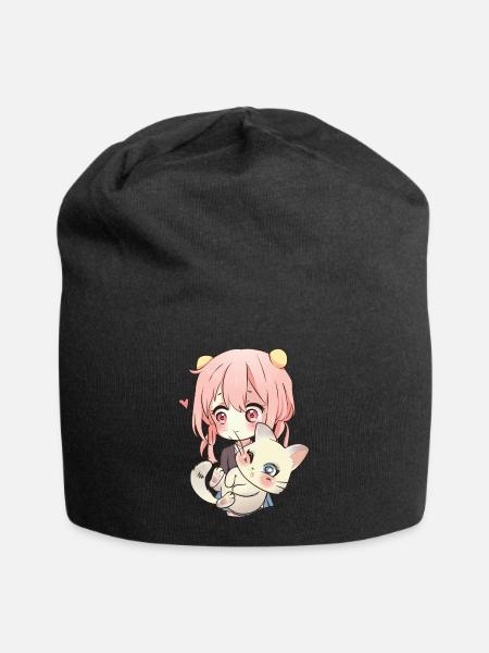 Anime und Katzen für Teen Manga kawaii Grafik - Jersey-Beanie - Schwarz