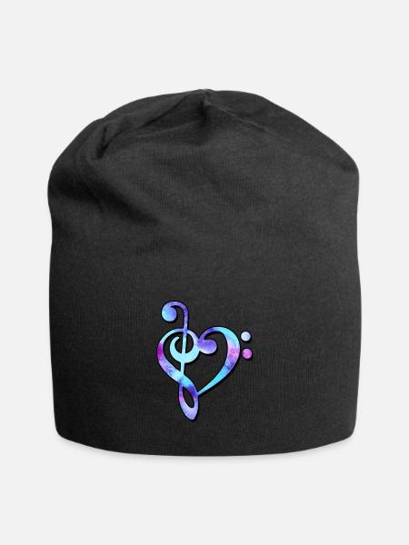 Musiknoten Bassschlüssel Notenschlüssel Techno - Jersey-Beanie - Schwarz
