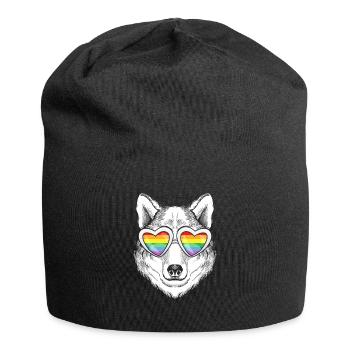 LGBTQ Rainbow Regenbogen Wolf Gay Pride Geschenk - Jersey-Beanie - Schwarz - Vorne