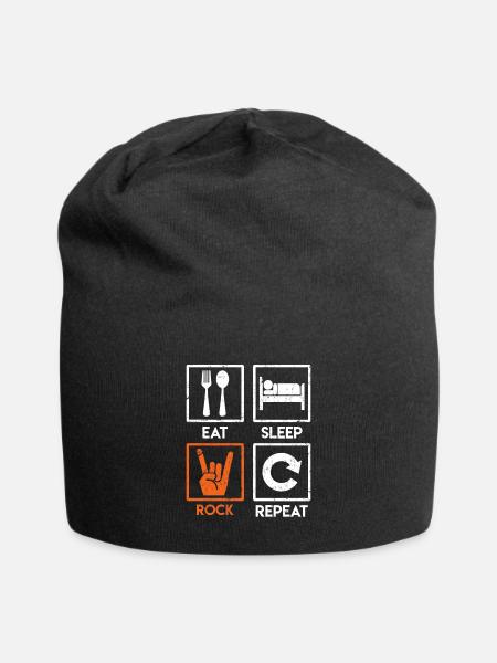 Rocker Spruch Eat Sleep Rock Repeat Rockmusik - Jersey-Beanie - Schwarz