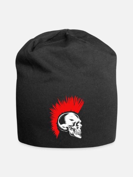 Punk Skull Bone Iroquoes Hairstyle Rocker - Jersey Beanie - black