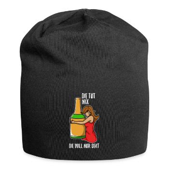 Die tut nix die will nur Sekt - Jersey-Beanie - Schwarz - Vorne