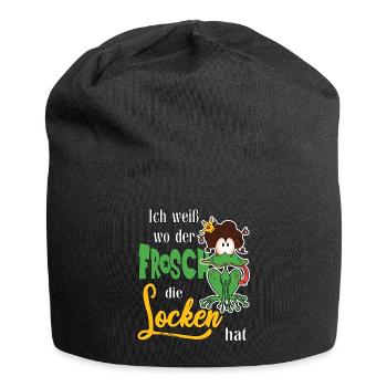 Ich weiß wo der Frosch die Locken hat - Jersey-Beanie - Schwarz - Vorne