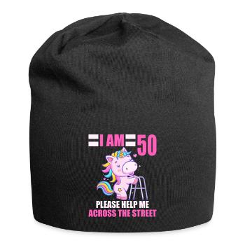 50 bitte helfen Sie mir über Straße 50. Geburtstag - Jersey-Beanie - Schwarz - Vorne